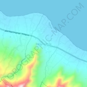 Topografisk kart Desa Tejakula, høyde, relieff