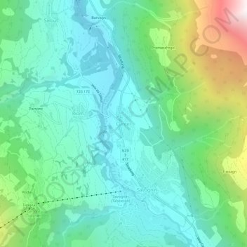 Topografisk kart Cunter, høyde, relieff