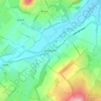 Topografisk kart Denholm, høyde, relieff