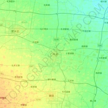 Topografisk kart Guangping, høyde, relieff
