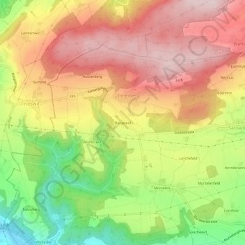 Topografisk kart Bergweid, høyde, relieff