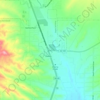 Topografisk kart Dewey, høyde, relieff
