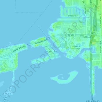 Topografisk kart Bayway Isles, høyde, relieff