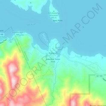 Topografisk kart Roosevelt, høyde, relieff