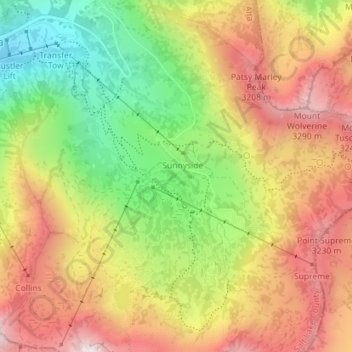 Topografisk kart Albion Basin, høyde, relieff