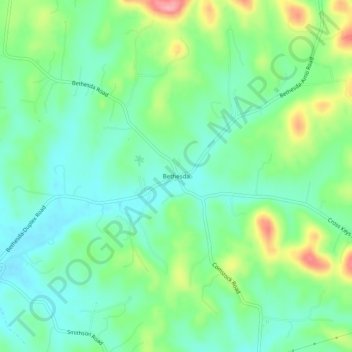 Topografisk kart Bethesda, høyde, relieff