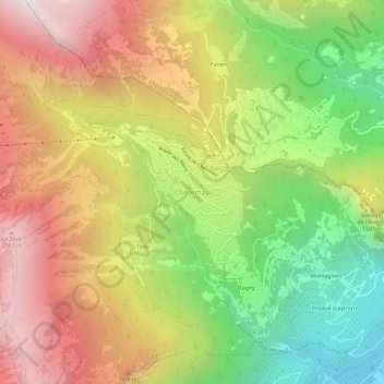 Topografisk kart Ovronnaz, høyde, relieff