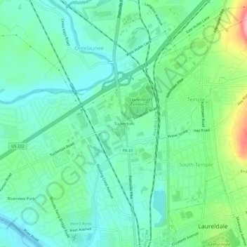 Topografisk kart Tuckerton, høyde, relieff