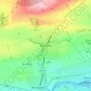 Topografisk kart Kennoway, høyde, relieff