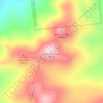 Topografisk kart Bitch Mountain, høyde, relieff