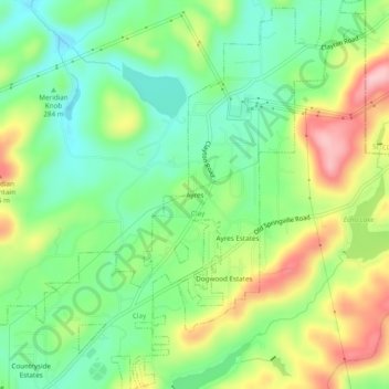 Topografisk kart Ayres, høyde, relieff