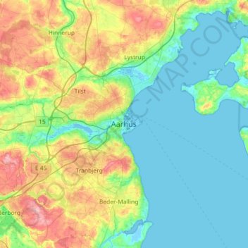 Topografisk kart Aarhus, høyde, relieff