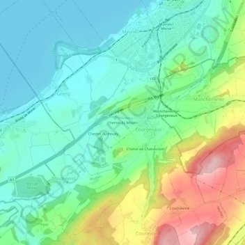 Topografisk kart Chemin du Moulin, høyde, relieff