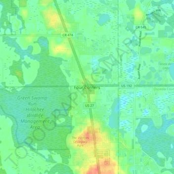 Topografisk kart Four Corners, høyde, relieff