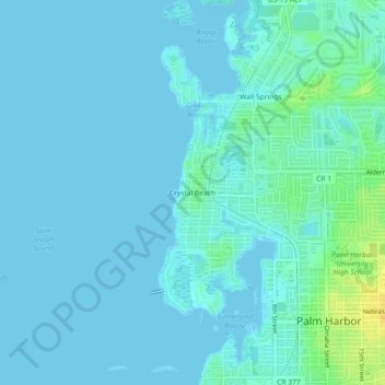 Topografisk kart Crystal Beach, høyde, relieff