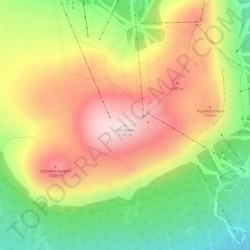 Topografisk kart Trysilfjellet, høyde, relieff