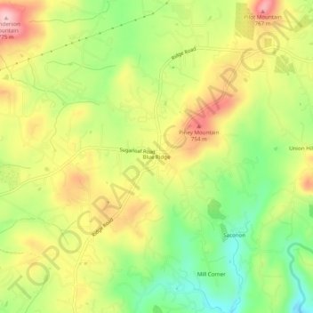 Topografisk kart Blue Ridge, høyde, relieff