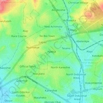 Topografisk kart Abeka, høyde, relieff