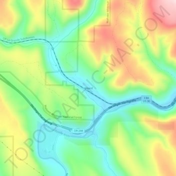 Topografisk kart Hilgard, høyde, relieff