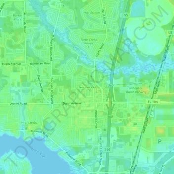 Topografisk kart Northwood, høyde, relieff