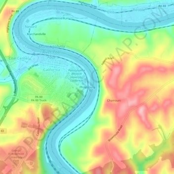 Topografisk kart Philipsburg, høyde, relieff
