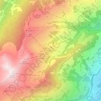 Topografisk kart Champoussin, høyde, relieff