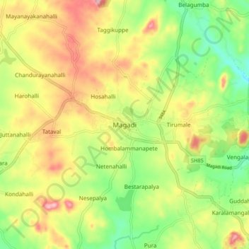 Topografisk kart Magadi, høyde, relieff