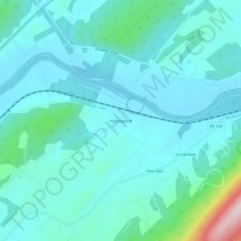 Topografisk kart Horningford, høyde, relieff