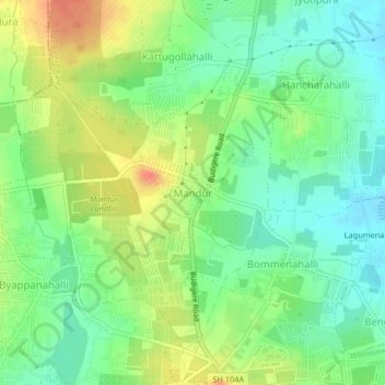 Topografisk kart Manduru, høyde, relieff