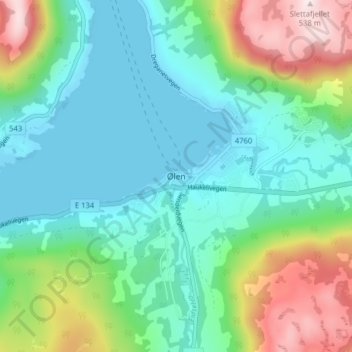 Topografisk kart Ølen, høyde, relieff