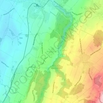 Topografisk kart Malapalud, høyde, relieff