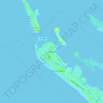 Topografisk kart Longbeach, høyde, relieff