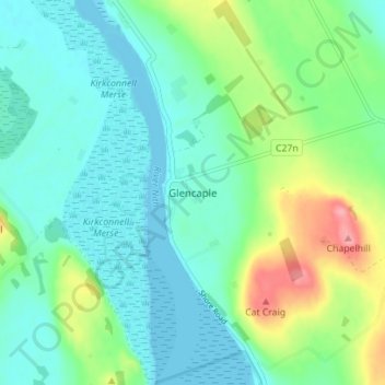 Topografisk kart Glencaple, høyde, relieff