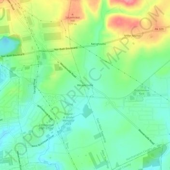 Topografisk kart Weaversville, høyde, relieff