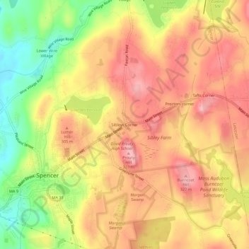Topografisk kart Sibleys Corner, høyde, relieff
