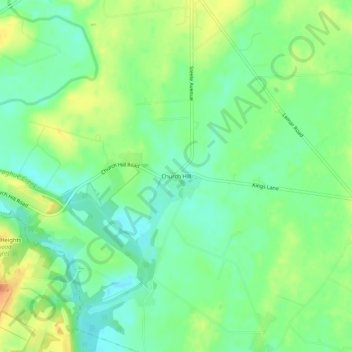 Topografisk kart Church Hill, høyde, relieff