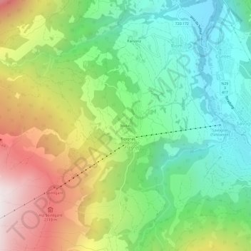 Topografisk kart Rodas, høyde, relieff
