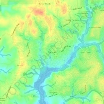 Topografisk kart The Links, høyde, relieff