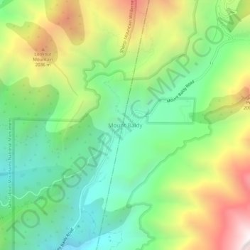 Topografisk kart Mount Baldy, høyde, relieff