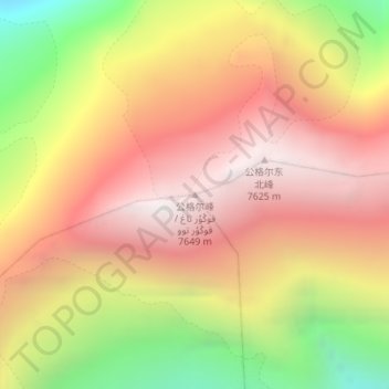 Topografisk kart 公格尔峰, høyde, relieff