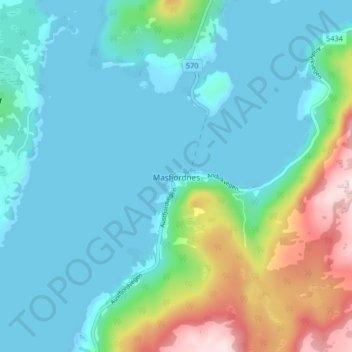 Topografisk kart Masfjordnes, høyde, relieff