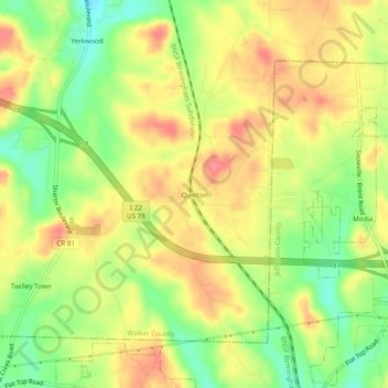 Topografisk kart Quinton, høyde, relieff
