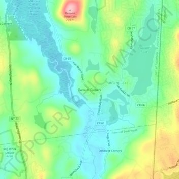 Topografisk kart Barnum Corners, høyde, relieff