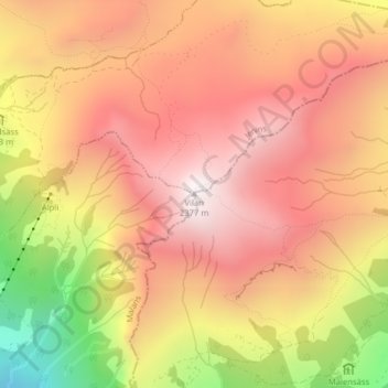 Topografisk kart Vilan, høyde, relieff