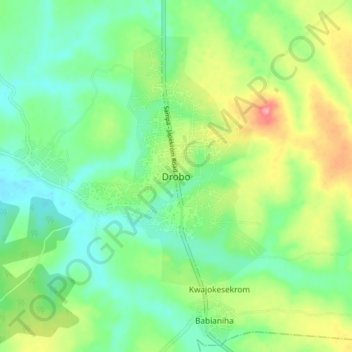 Topografisk kart Drobo, høyde, relieff