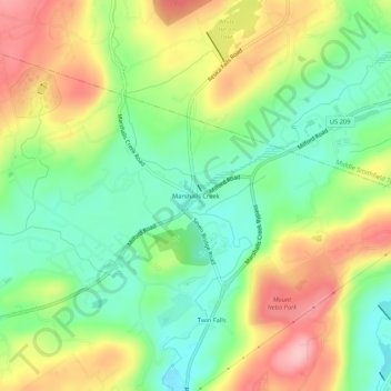 Topografisk kart Marshalls Creek, høyde, relieff