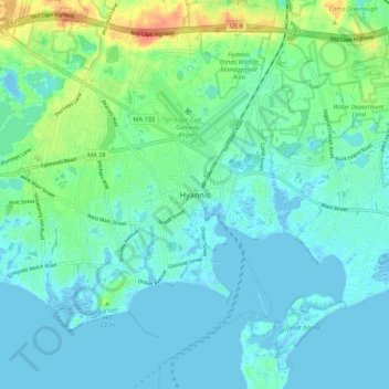 Topografisk kart Hyannis, høyde, relieff