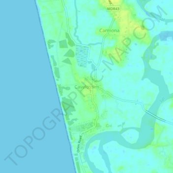 Topografisk kart Cavelossim, høyde, relieff