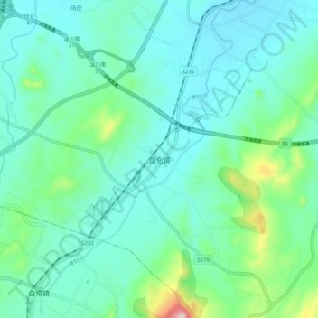 Topografisk kart 昆仑镇, høyde, relieff