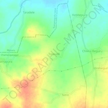 Topografisk kart Toravalli, høyde, relieff